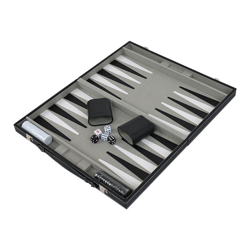 Wholesale Portable Luxury Leather Backgammon Game Box with Dices Cups Chips Set for Gifts