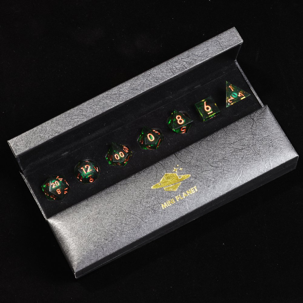 MINI PLANET DND Dice Set Green Dragon Eye Liquid Core Dice RPG Dungeons&Dragons Wholesale Custom Handmade Polyhedral Resin Dice