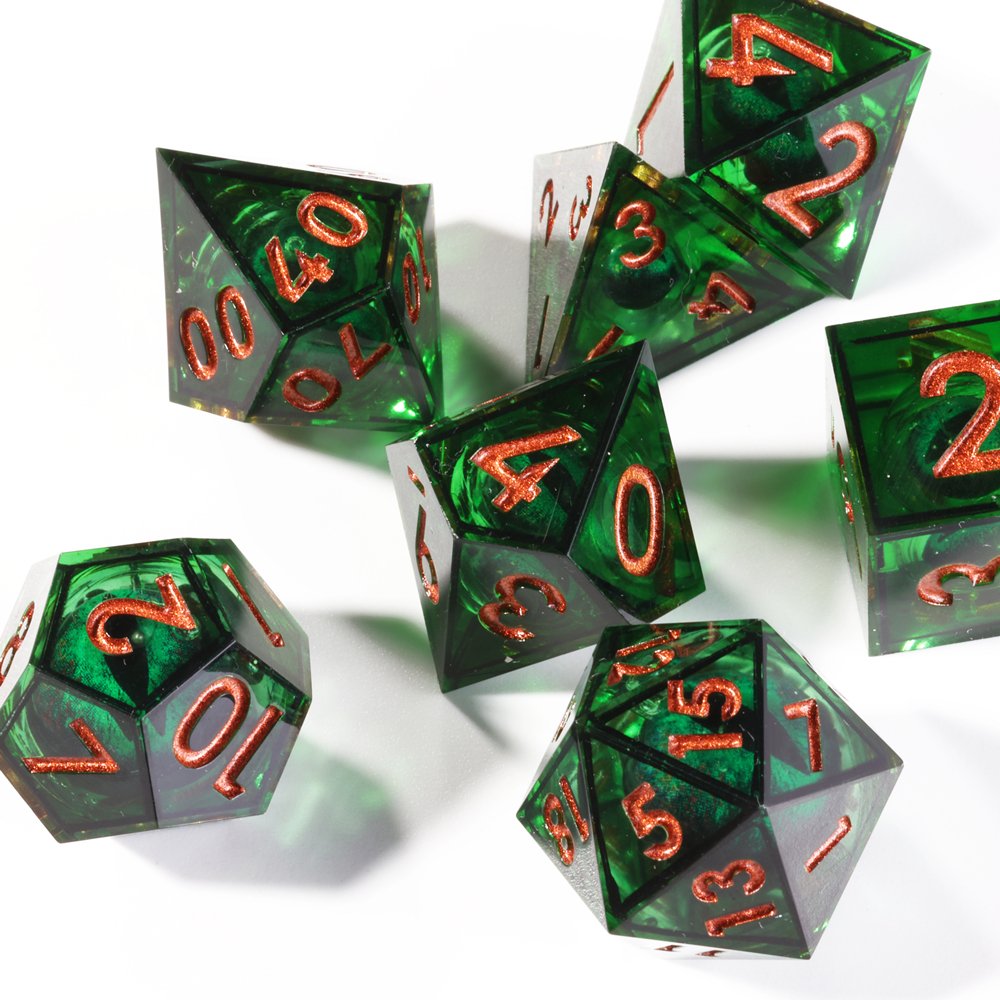 MINI PLANET DND Dice Set Green Dragon Eye Liquid Core Dice RPG Dungeons&Dragons Wholesale Custom Handmade Polyhedral Resin Dice