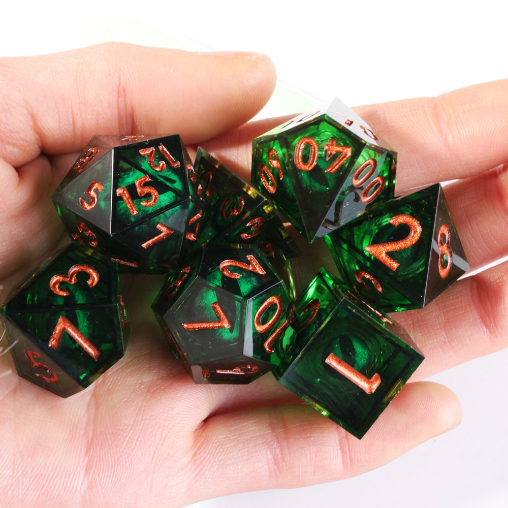 MINI PLANET DND Dice Set Green Dragon Eye Liquid Core Dice RPG Dungeons&Dragons Wholesale Custom Handmade Polyhedral Resin Dice