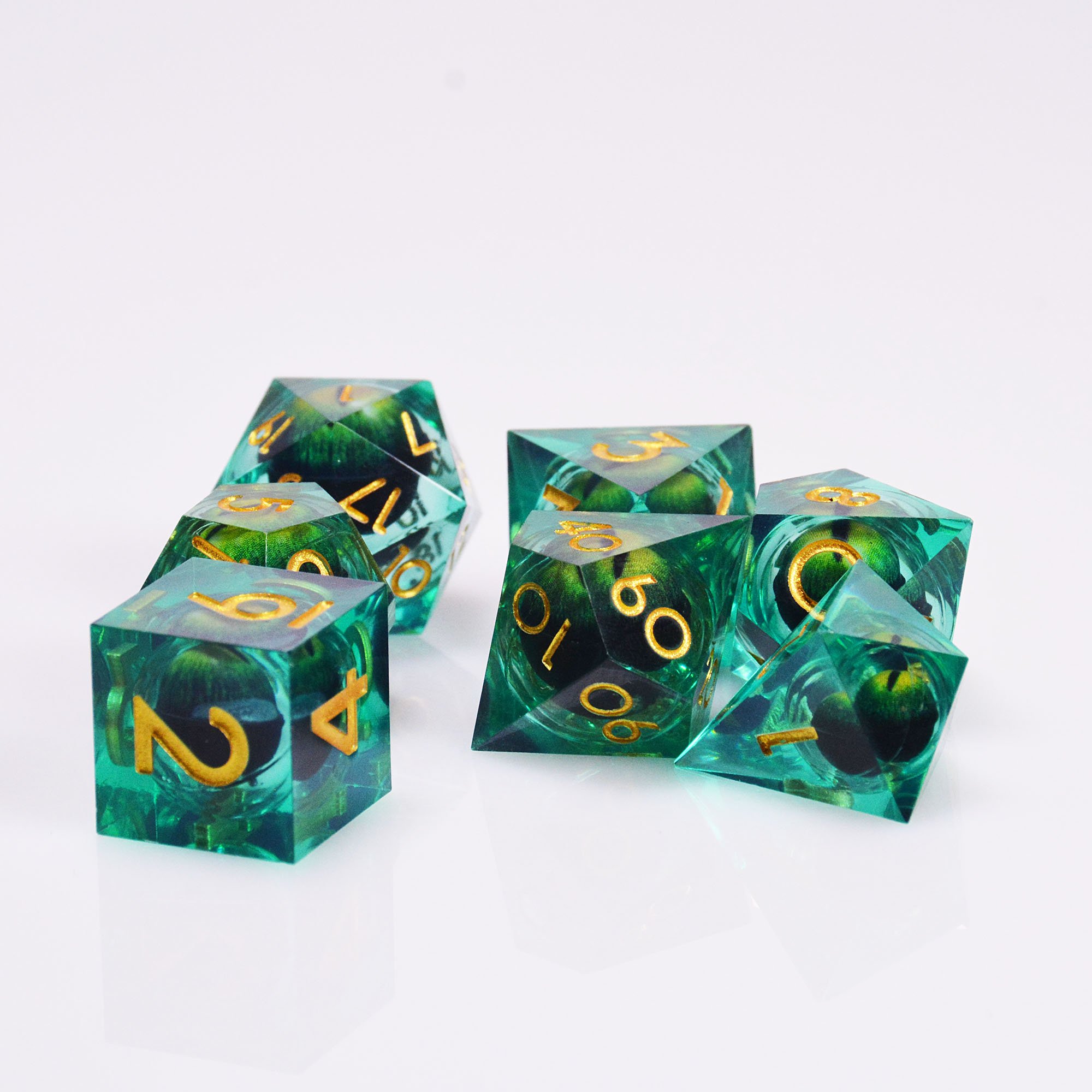 Hot Sale Customized rpg dnd resin sharped edge moving dragon eye dice