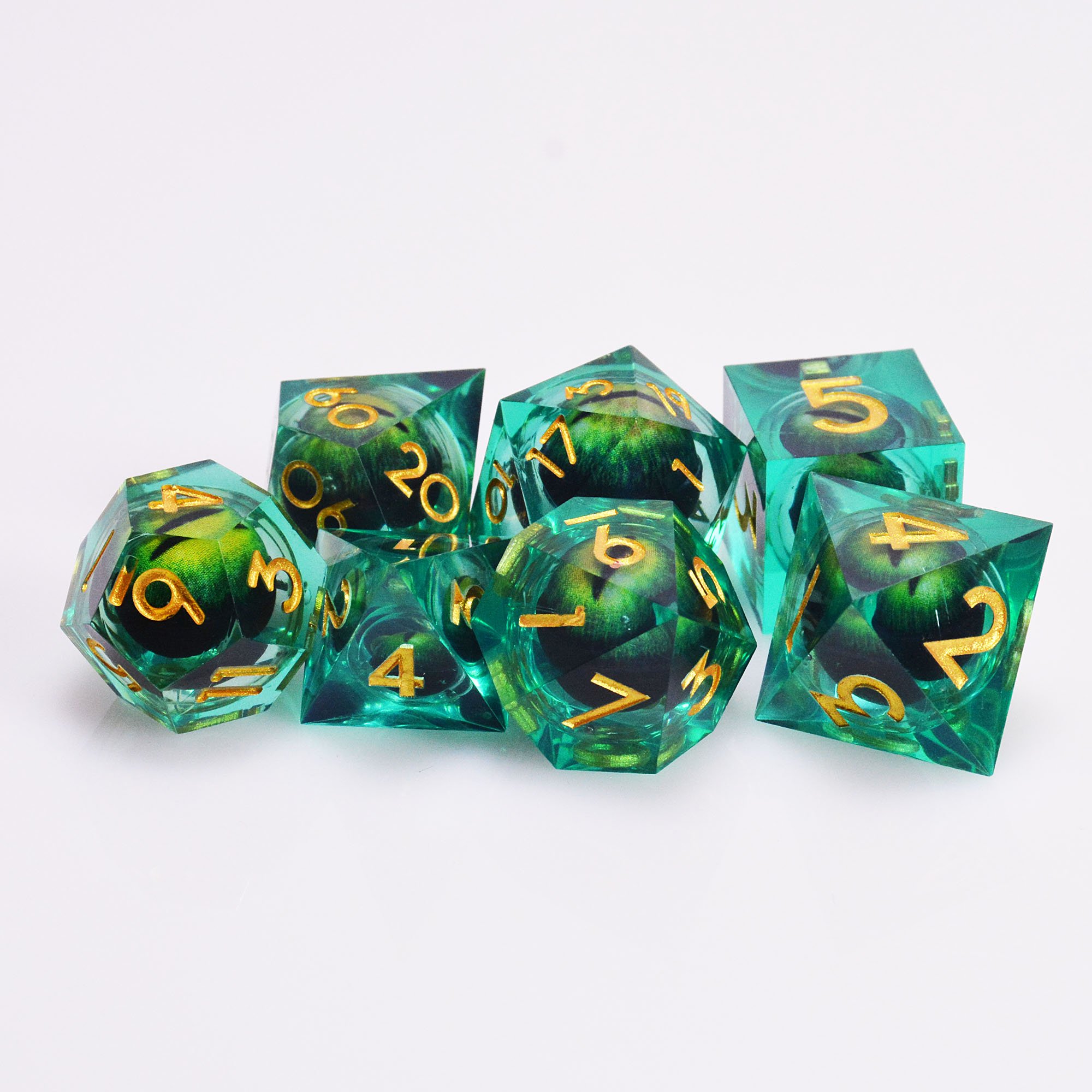 Hot Sale Customized rpg dnd resin sharped edge moving dragon eye dice