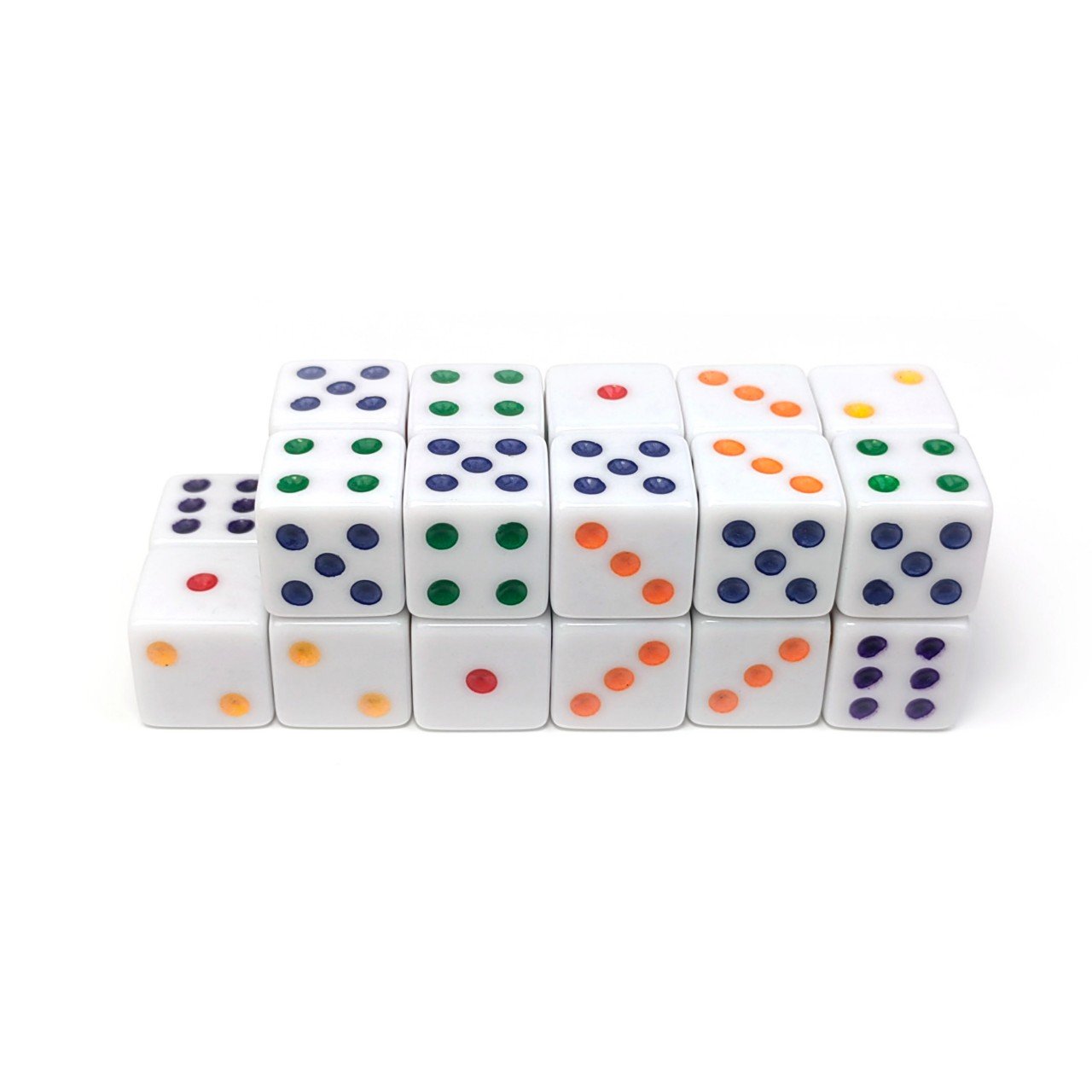 High Quality bulk wholesale standard Square Corner white 16mm rainbow acrylic rpg bulk custom dice with colored dots