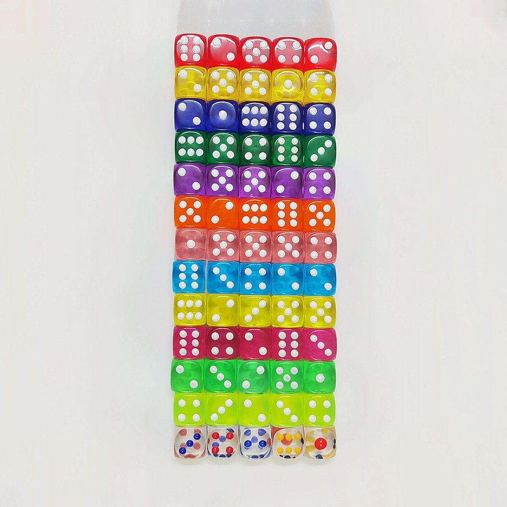 Acrylic 16mm Crystal Dice Transparent Colorful Rounded Corners Dice Game Custom Dice Board Game