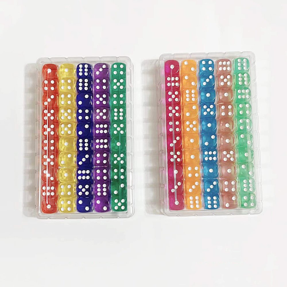 Acrylic 16mm Crystal Dice Transparent Colorful Rounded Corners Dice Game Custom Dice Board Game