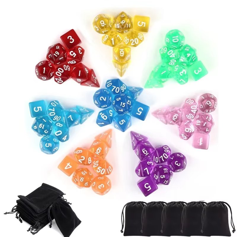 Transparent 7Pcs Acrylic Rpg Games Polyhedral D20 Color Dnd Dice Set For Role Playing Game Rpg Table Board Games