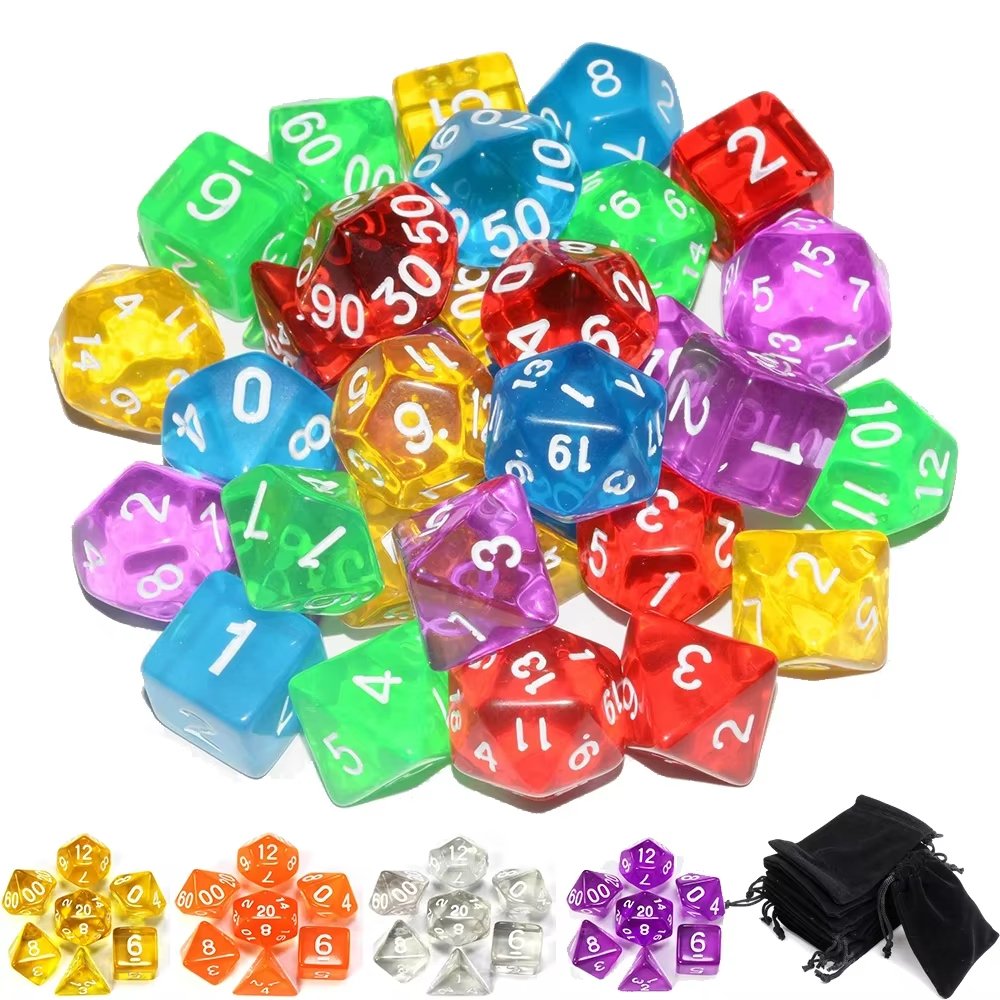 Transparent 7Pcs Acrylic Rpg Games Polyhedral D20 Color Dnd Dice Set For Role Playing Game Rpg Table Board Games