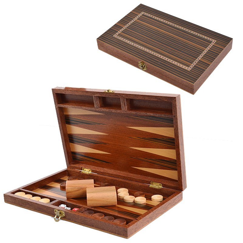Wood Classic Backgammon Board Game Set Inlay Star Board Game Pieces with dice and wooden pieces