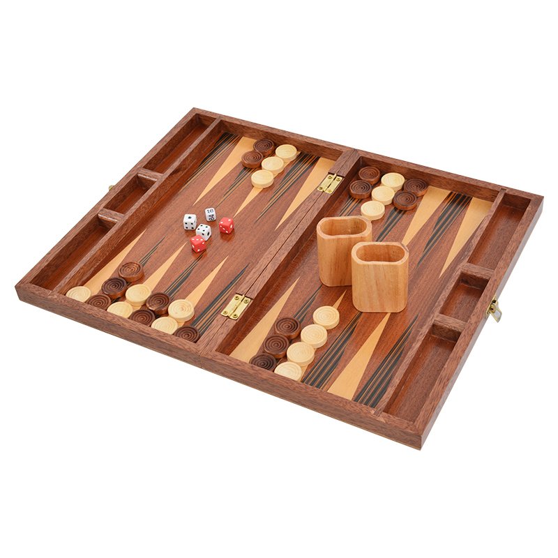 Wood Classic Backgammon Board Game Set Inlay Star Board Game Pieces with dice and wooden pieces