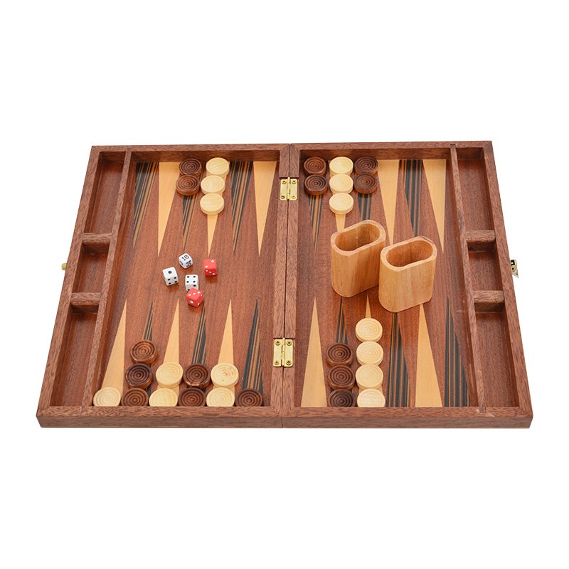 Wood Classic Backgammon Board Game Set Inlay Star Board Game Pieces with dice and wooden pieces