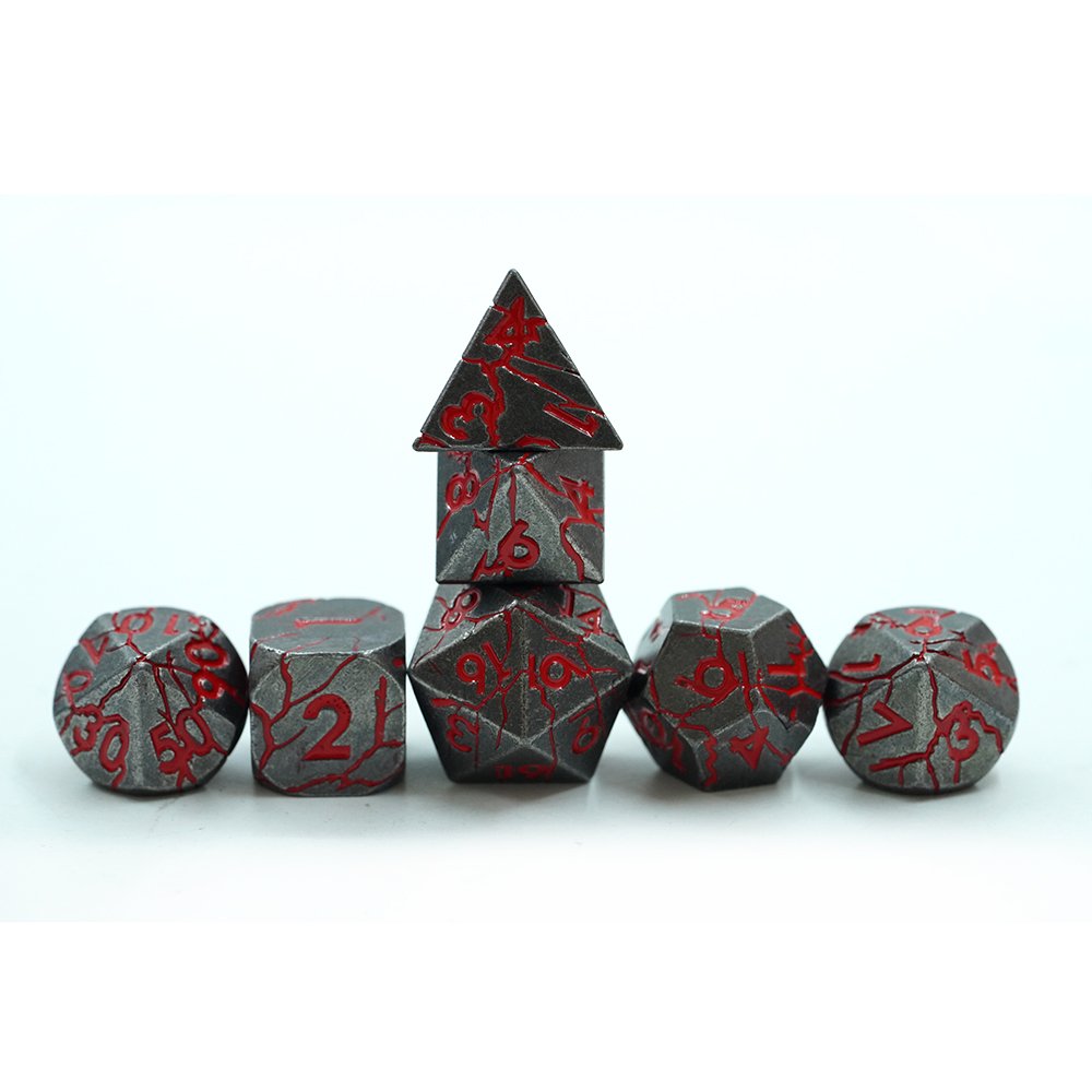 Wholesale Hot Sell Dnd Metal blood Dice Set Metallic Crack Dice D4 D6 D8 D10 D12 D20 D% For D&d Tabletop Games