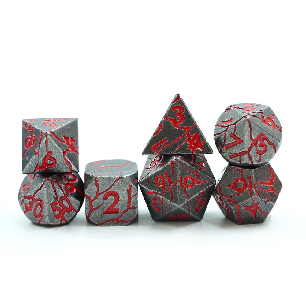 Wholesale Hot Sell Dnd Metal blood Dice Set Metallic Crack Dice D4 D6 D8 D10 D12 D20 D% For D&d Tabletop Games