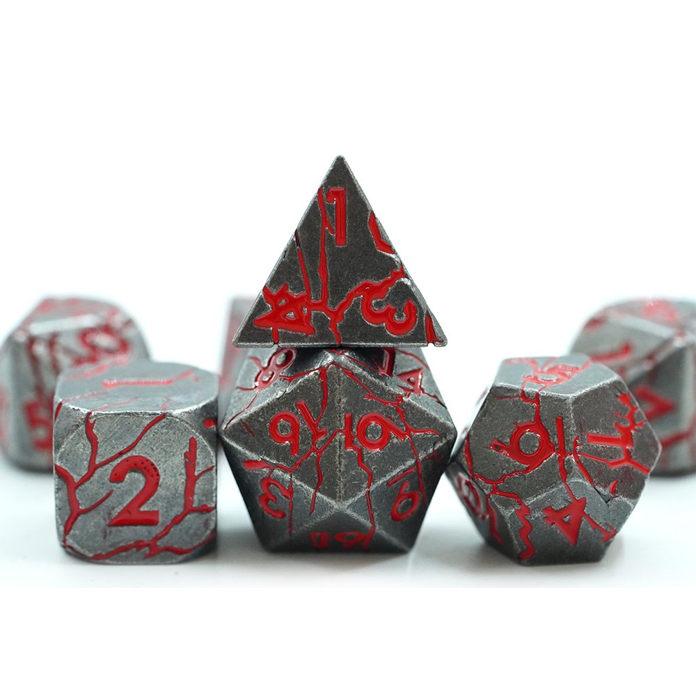 Wholesale Hot Sell Dnd Metal blood Dice Set Metallic Crack Dice D4 D6 D8 D10 D12 D20 D% For D&d Tabletop Games