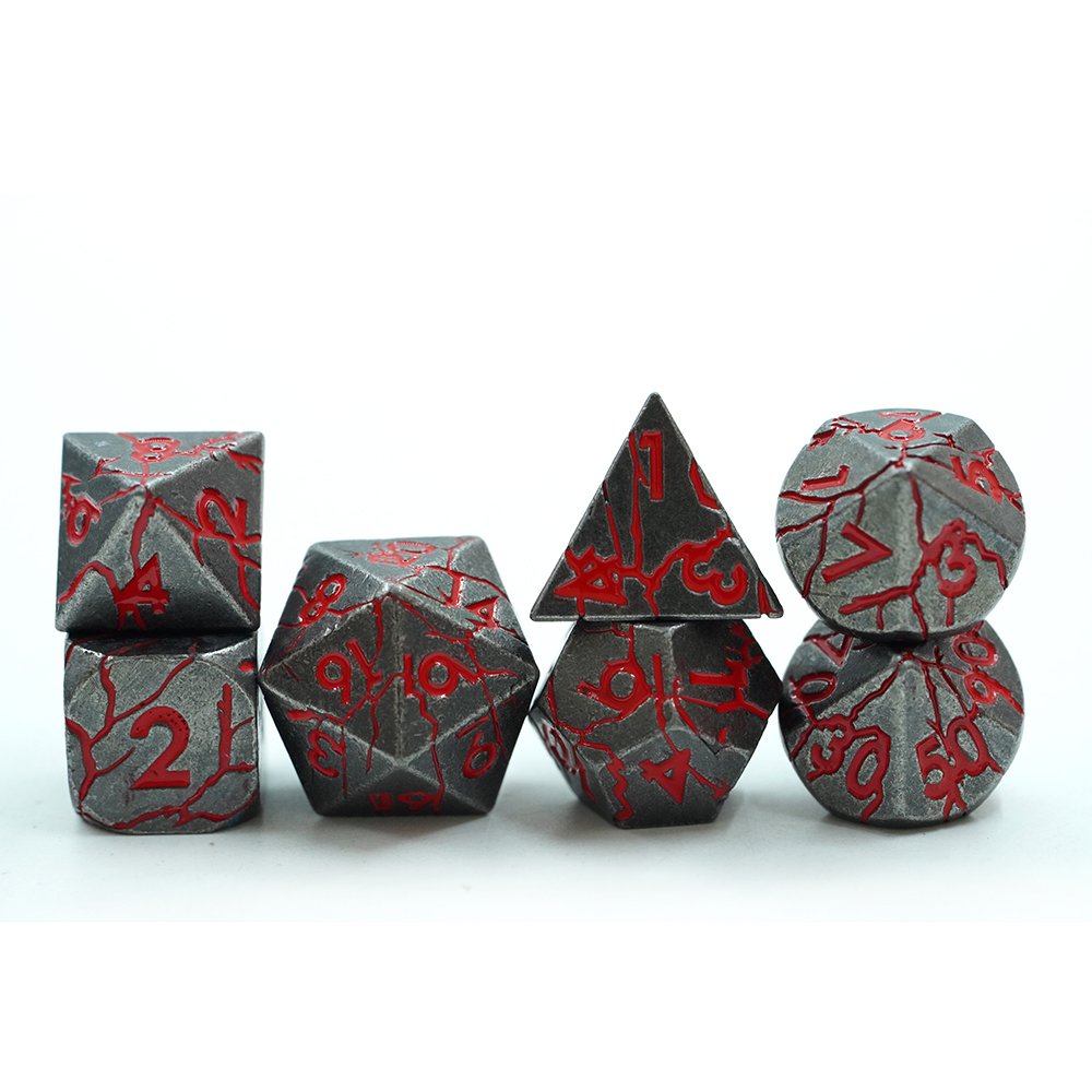 Wholesale Hot Sell Dnd Metal blood Dice Set Metallic Crack Dice D4 D6 D8 D10 D12 D20 D% For D&d Tabletop Games