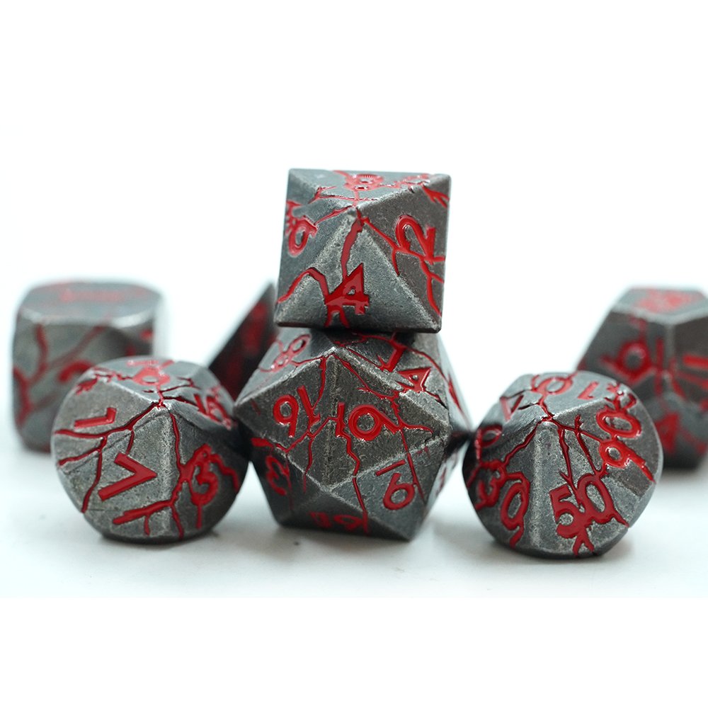 Wholesale Hot Sell Dnd Metal blood Dice Set Metallic Crack Dice D4 D6 D8 D10 D12 D20 D% For D&d Tabletop Games