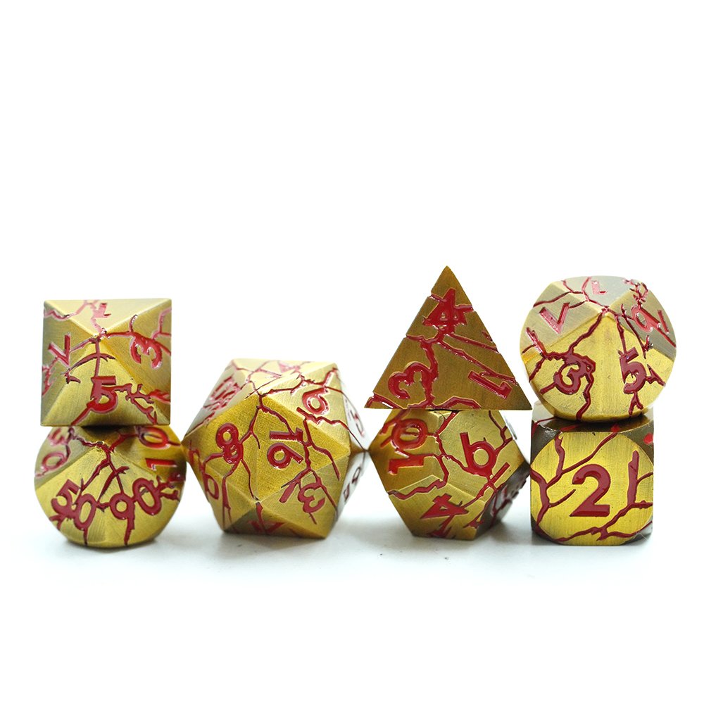 Gold Color Polyhedral Crack Metal Dice Set D&d 7 Die Customized Metal Dnd Dice Stripe Rpg Dice Dnd For Tabletop Games