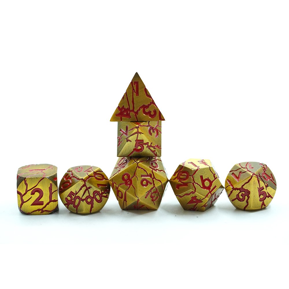 Gold Color Polyhedral Crack Metal Dice Set D&d 7 Die Customized Metal Dnd Dice Stripe Rpg Dice Dnd For Tabletop Games