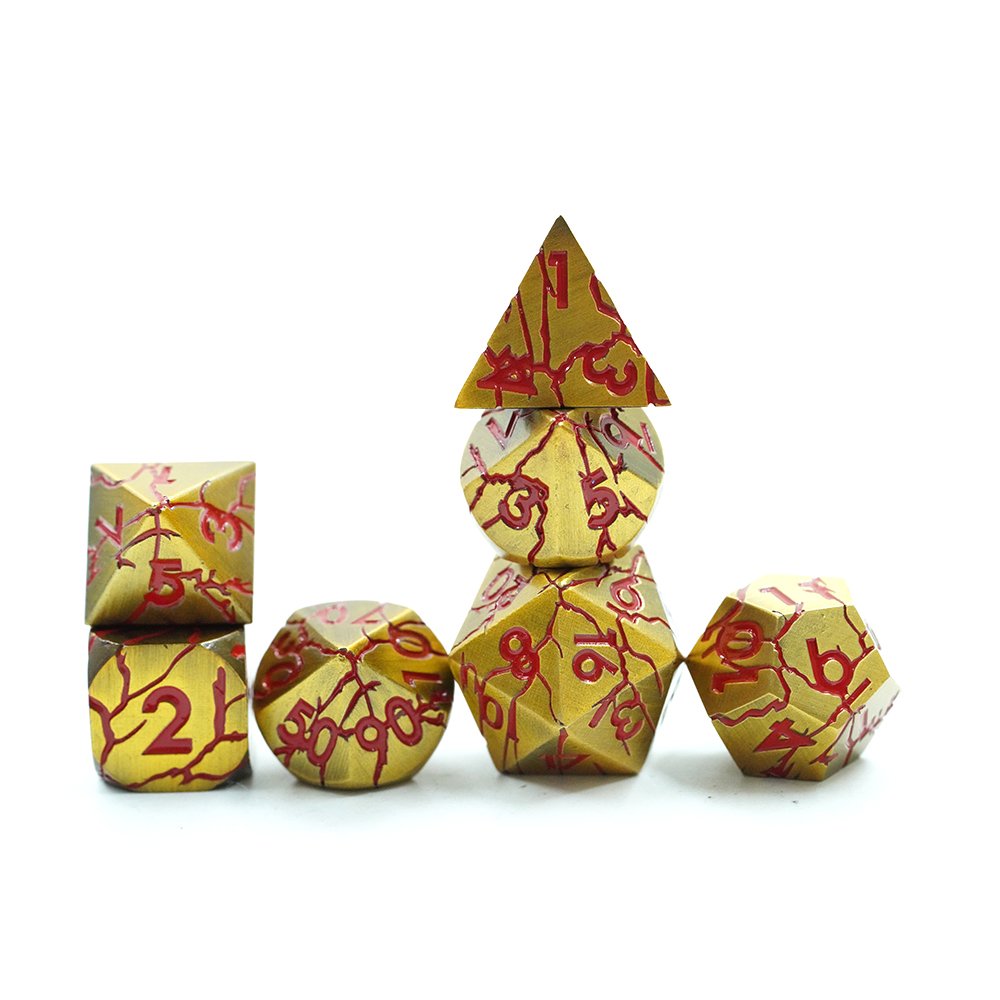 Gold Color Polyhedral Crack Metal Dice Set D&d 7 Die Customized Metal Dnd Dice Stripe Rpg Dice Dnd For Tabletop Games