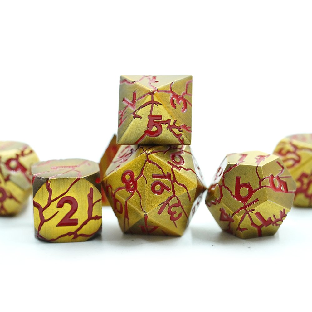 Gold Color Polyhedral Crack Metal Dice Set D&d 7 Die Customized Metal Dnd Dice Stripe Rpg Dice Dnd For Tabletop Games
