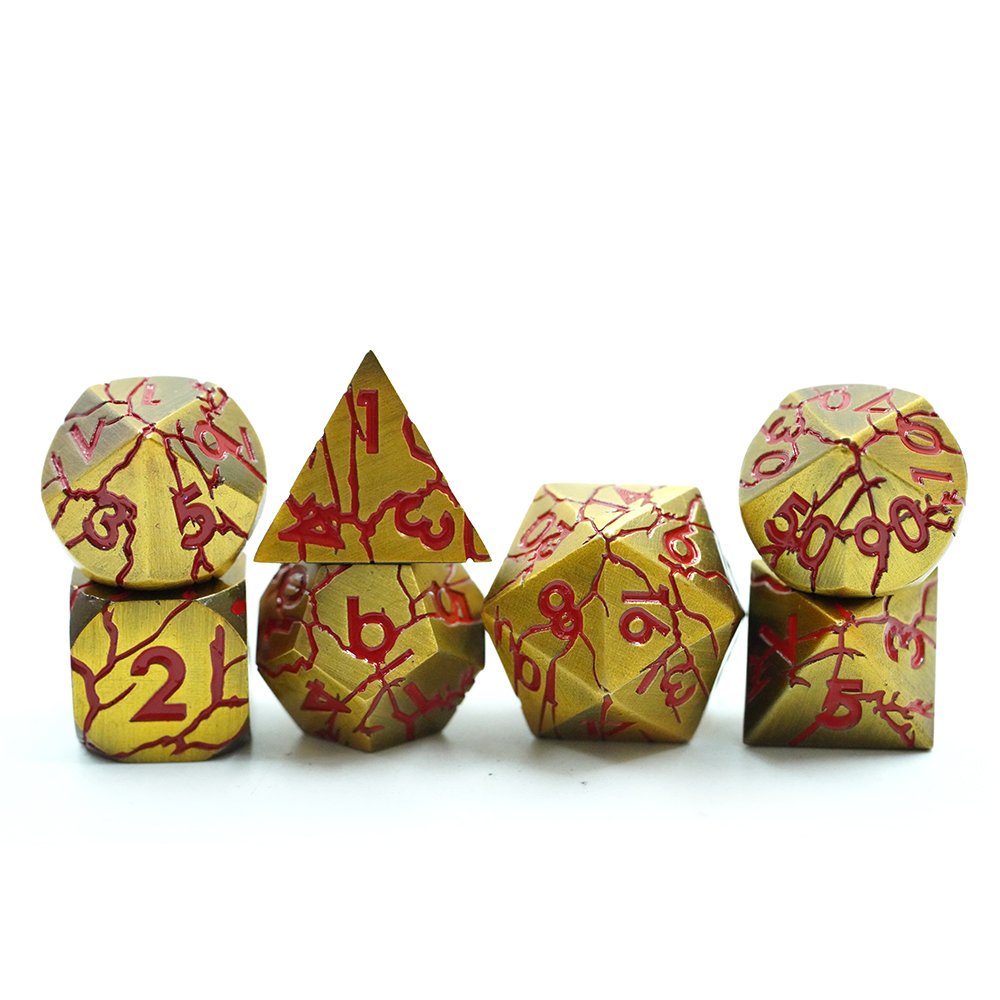 Gold Color Polyhedral Crack Metal Dice Set D&d 7 Die Customized Metal Dnd Dice Stripe Rpg Dice Dnd For Tabletop Games