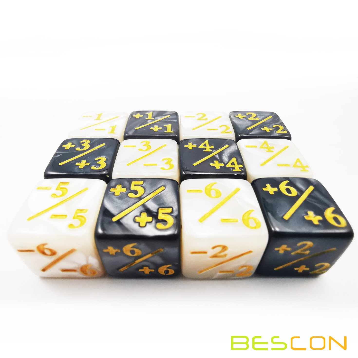 12pcs 16mm Positive and Negative D6 Dice Counters Set in Brick Box, Marble Token Dice Loyalty Dice Compatible with MTG, CCG, Car