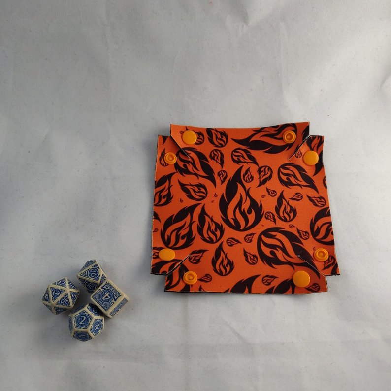 Fire and Flames Dice Mat Soft Neoprene Dice Tray Foldable Collapsible Tray Portable Lightweight Tray Board Game Gift