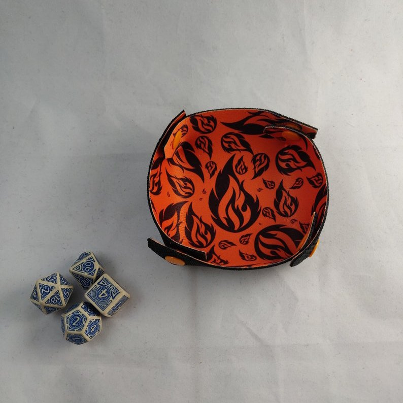 Fire and Flames Dice Mat Soft Neoprene Dice Tray Foldable Collapsible Tray Portable Lightweight Tray Board Game Gift