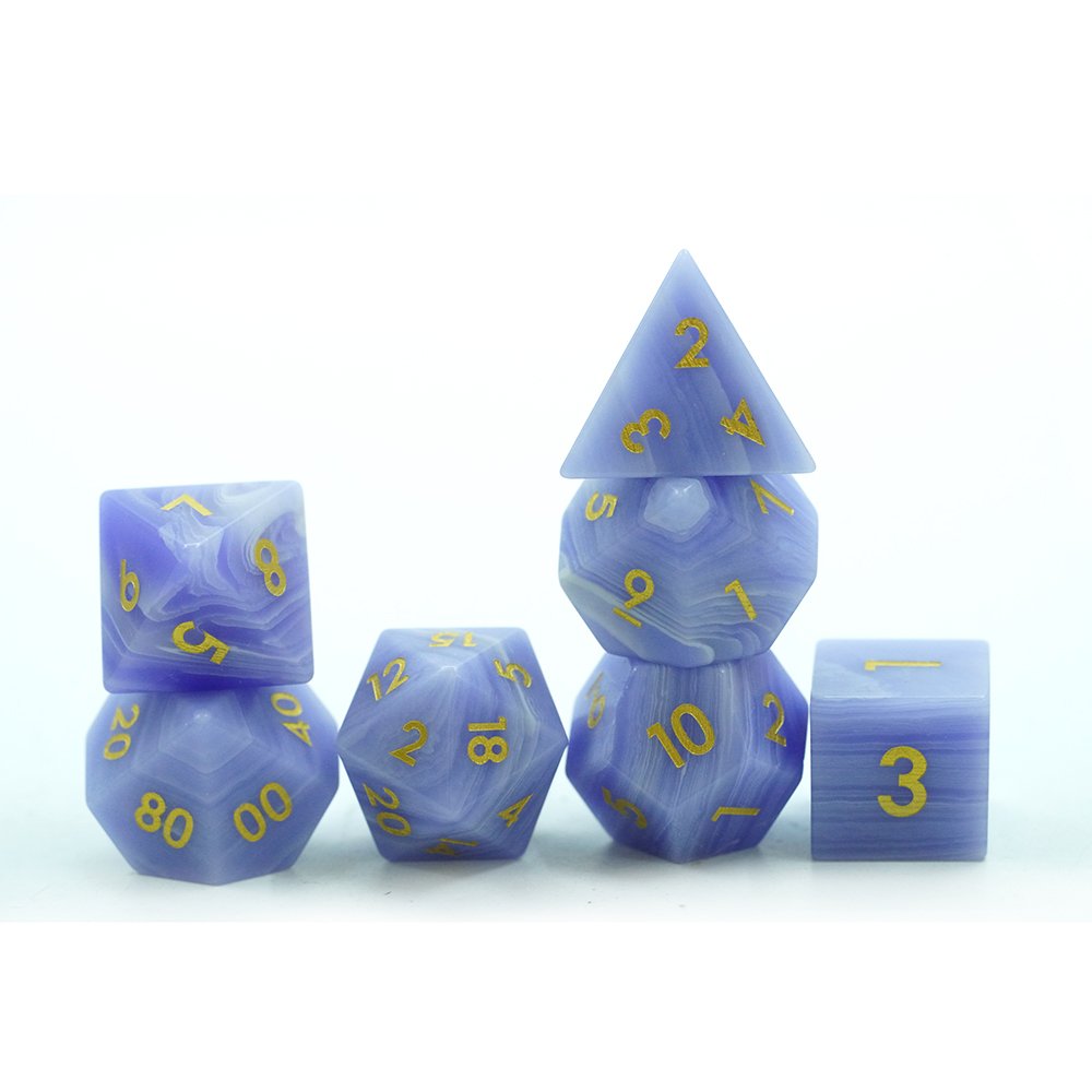 Yushun Polyhedral Custom Logo Rpg Dungeons And Dragons Handmade Blue Stripe Artificial Stone 7pcs Dice Set