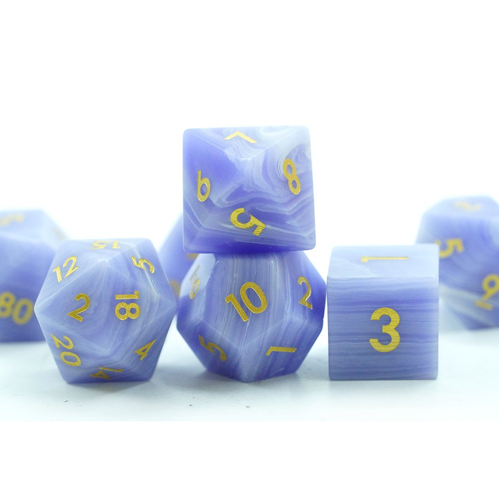 Yushun Polyhedral Custom Logo Rpg Dungeons And Dragons Handmade Blue Stripe Artificial Stone 7pcs Dice Set