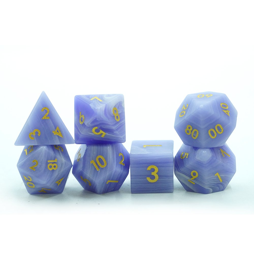 Yushun Polyhedral Custom Logo Rpg Dungeons And Dragons Handmade Blue Stripe Artificial Stone 7pcs Dice Set
