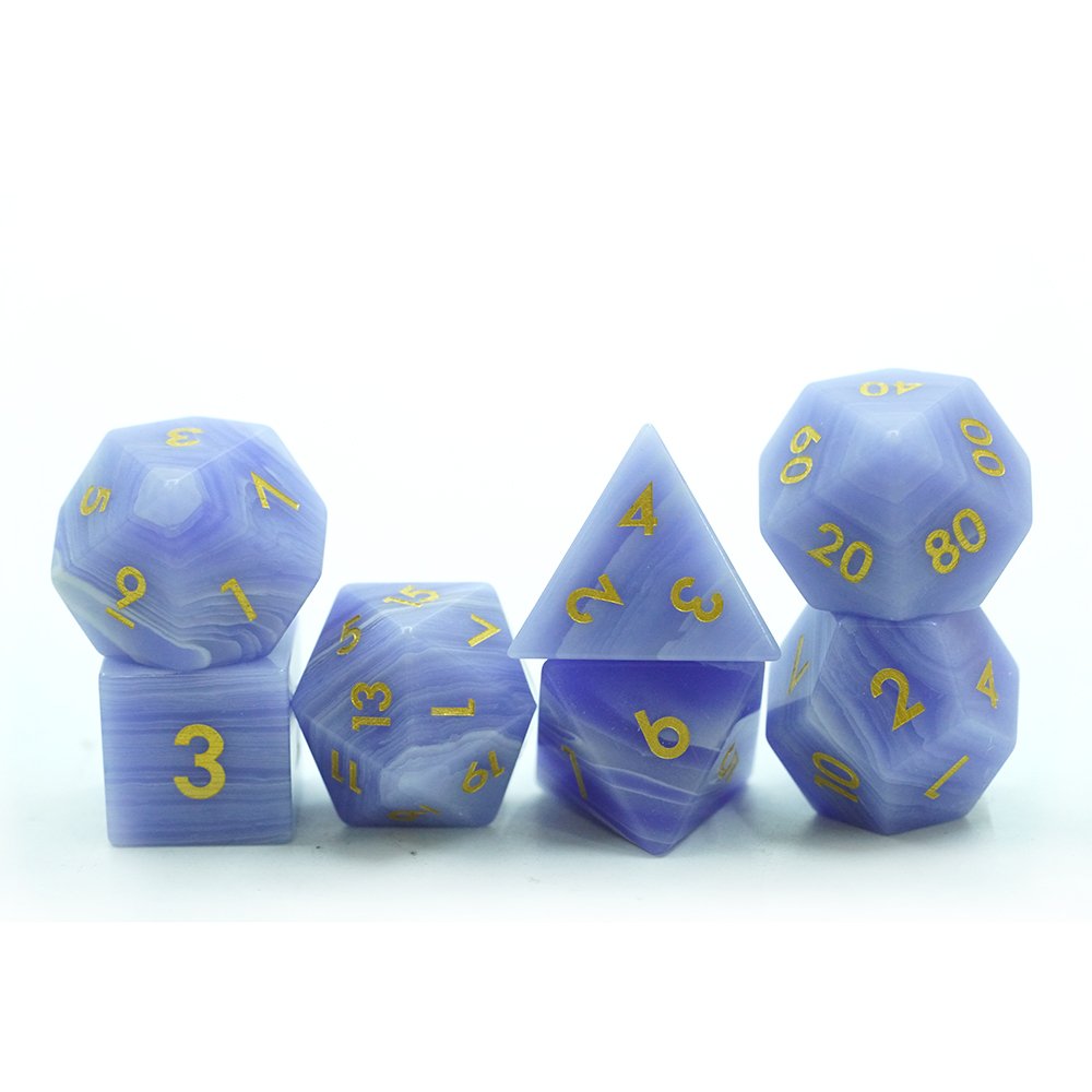 Yushun Polyhedral Custom Logo Rpg Dungeons And Dragons Handmade Blue Stripe Artificial Stone 7pcs Dice Set