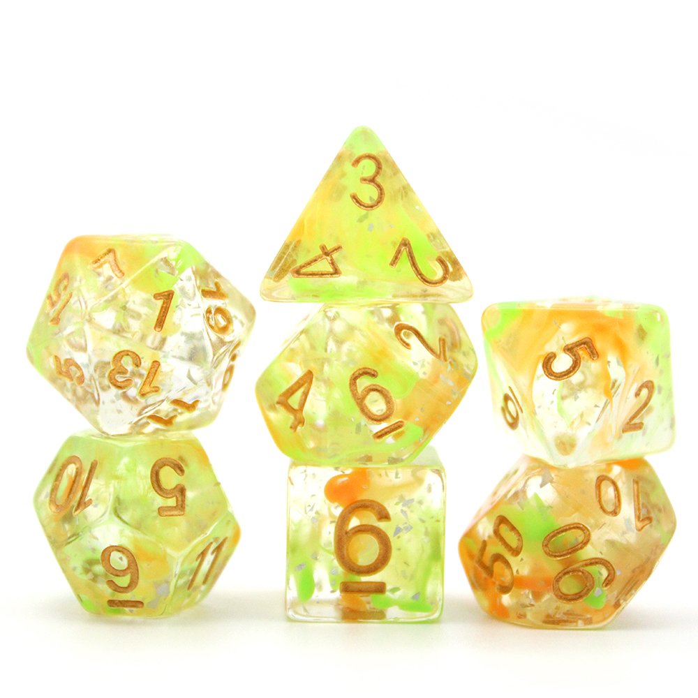 Manufacturer Sale Polyhedral Dnd Rpg Dice Custom Green Orange Swirl Colored Dice Set Resin