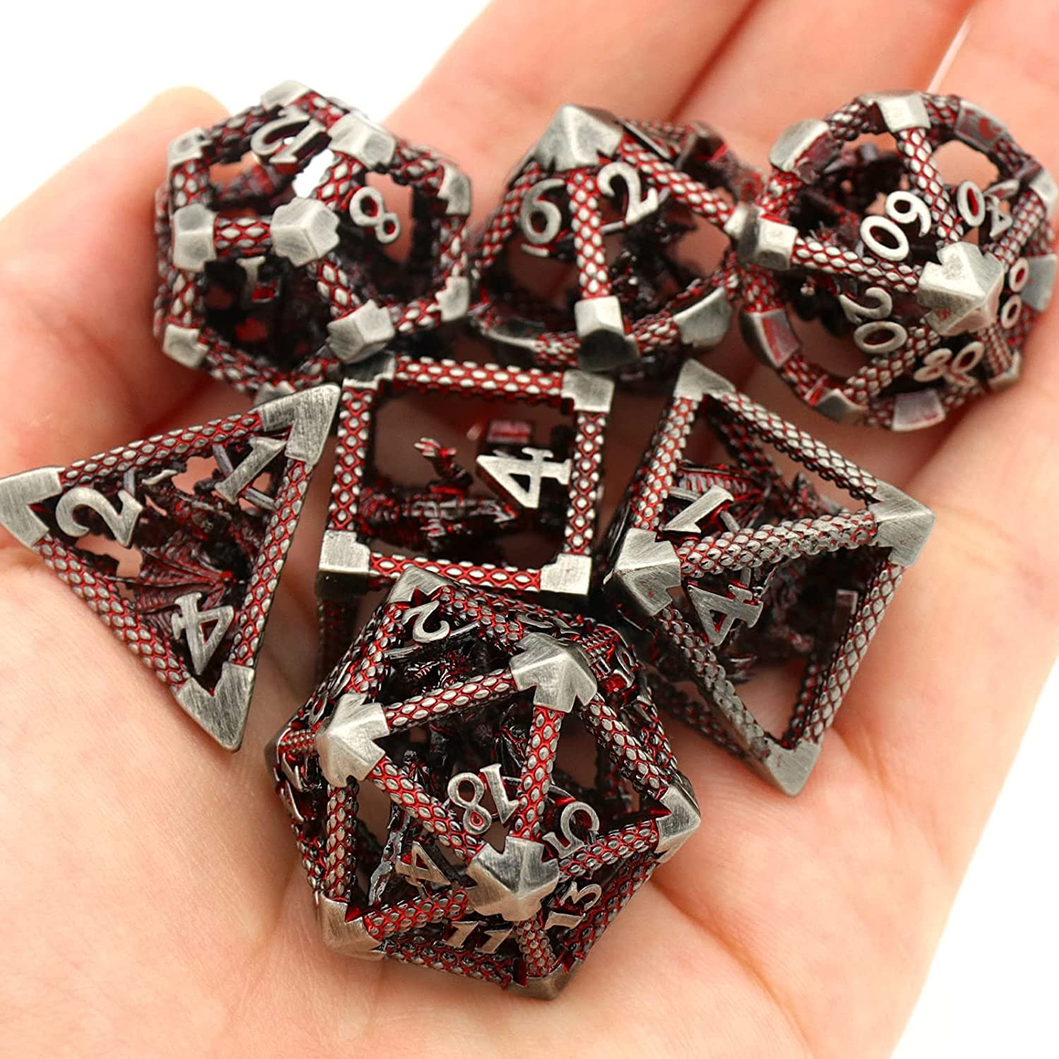 Mini Planet Wholesale RPG Board Games Handmade polyhedral Hollow Copper Metal 7pcs Dice Set Custom Logo for DND MTG Players