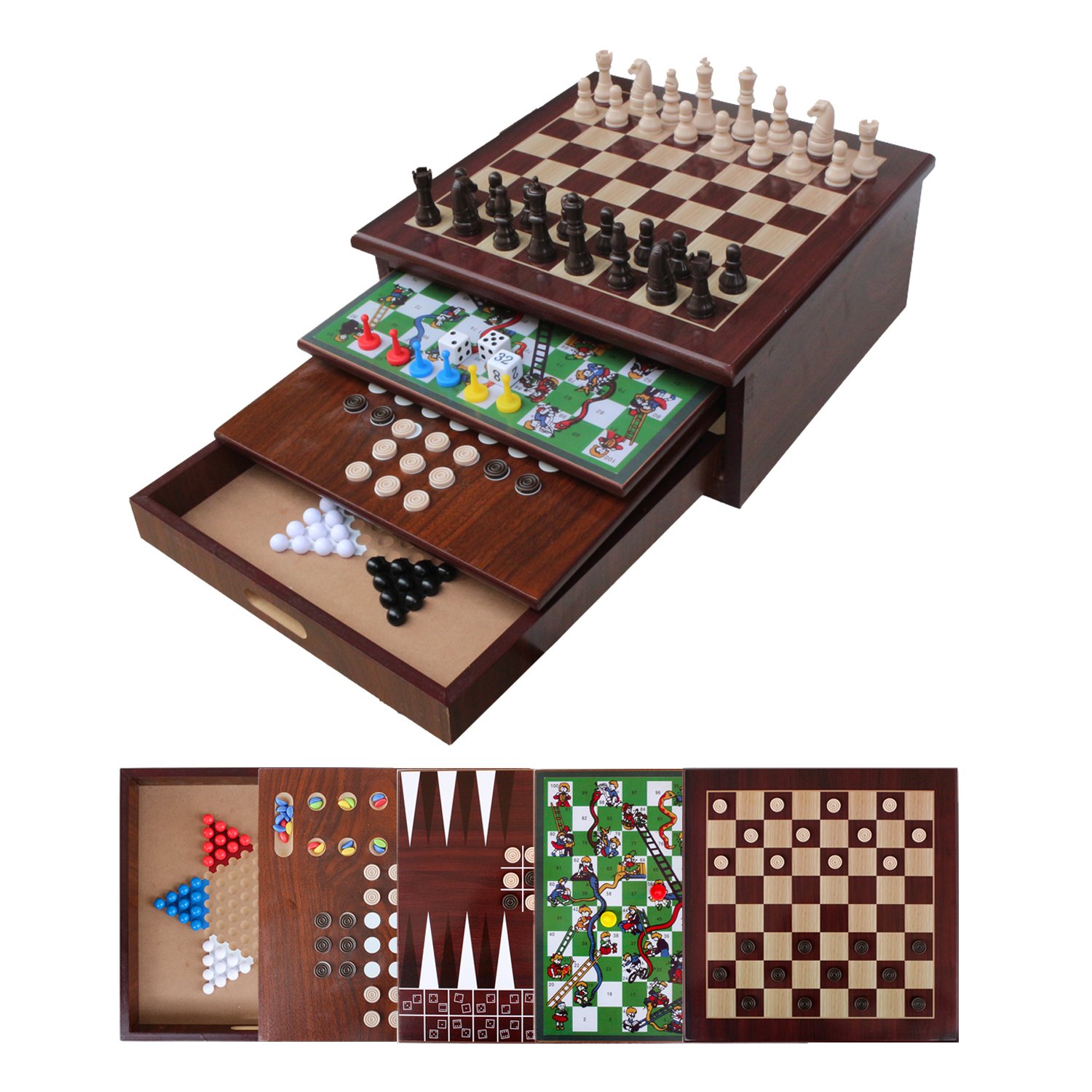 10 in 1 Board Game Set Travel-Friendly Family Games Backgammon Chinese Checkers Snakes and Ladders and More