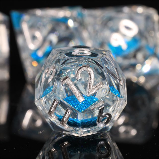 Mini Planet Custom Handmade Resin Liquid Core Dragon Dungeon DND RPG Dice Set Polyhedron Board Game with Sharp Edges