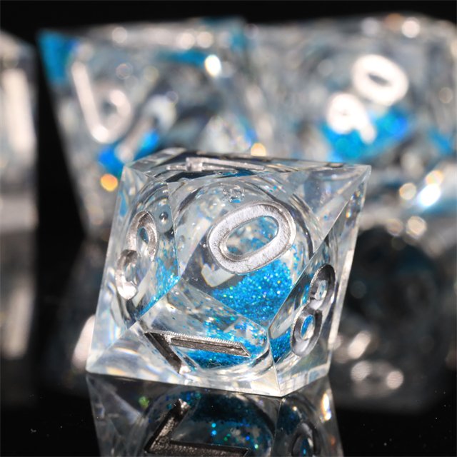 Mini Planet Custom Handmade Resin Liquid Core Dragon Dungeon DND RPG Dice Set Polyhedron Board Game with Sharp Edges