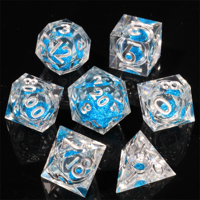 Mini Planet Custom Handmade Resin Liquid Core Dragon Dungeon DND RPG Dice Set Polyhedron Board Game with Sharp Edges