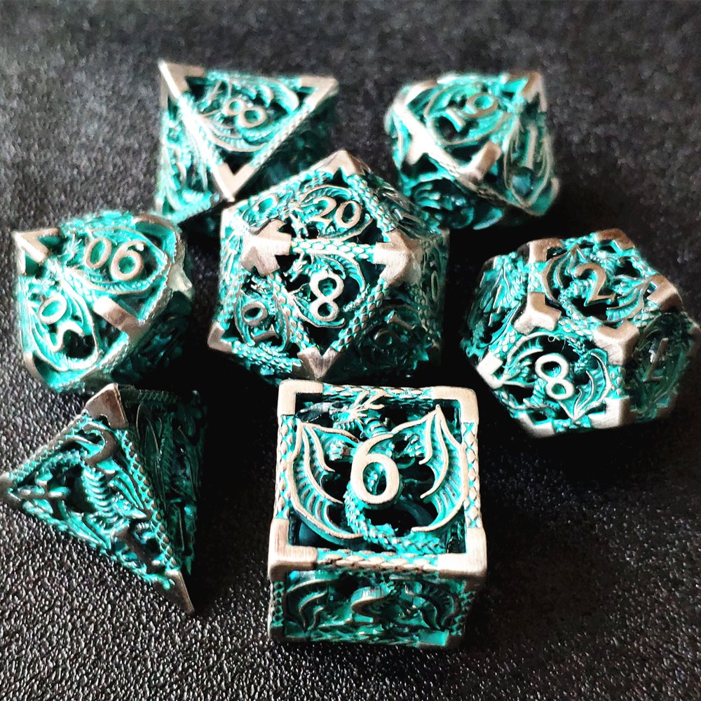 MINI PLANET Hollow Dragon Metal DND Dice Set Polyhedral Dice RPG Dungeons&Dragons Board Game Wholesale Custom Metal Dice Box Set