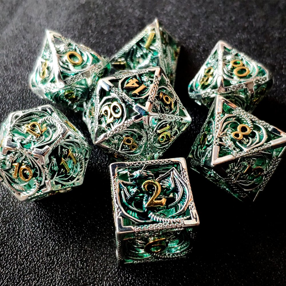 MINI PLANET Hollow Dragon Metal DND Dice Set Polyhedral Dice RPG Dungeons&Dragons Board Game Wholesale Custom Metal Dice Box Set