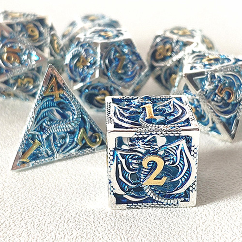 MINI PLANET Hollow Dragon Metal DND Dice Set Polyhedral Dice RPG Dungeons&Dragons Board Game Wholesale Custom Metal Dice Box Set