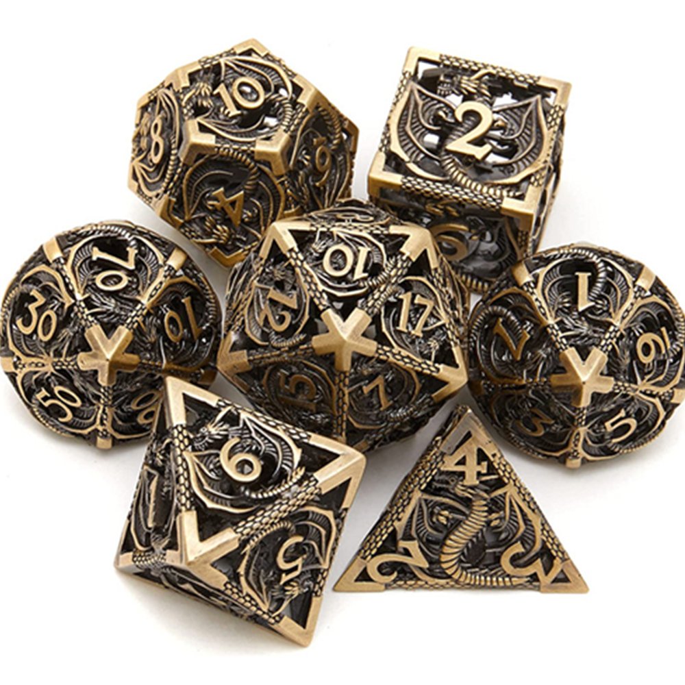 MINI PLANET Hollow Dragon Metal DND Dice Set Polyhedral Dice RPG Dungeons&Dragons Board Game Wholesale Custom Metal Dice Box Set