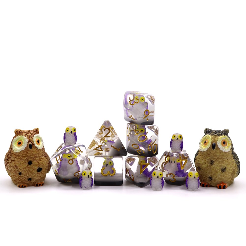 Dungeons & Dragons 7pcs set custom dice polyhedral owl inclusion resin dice