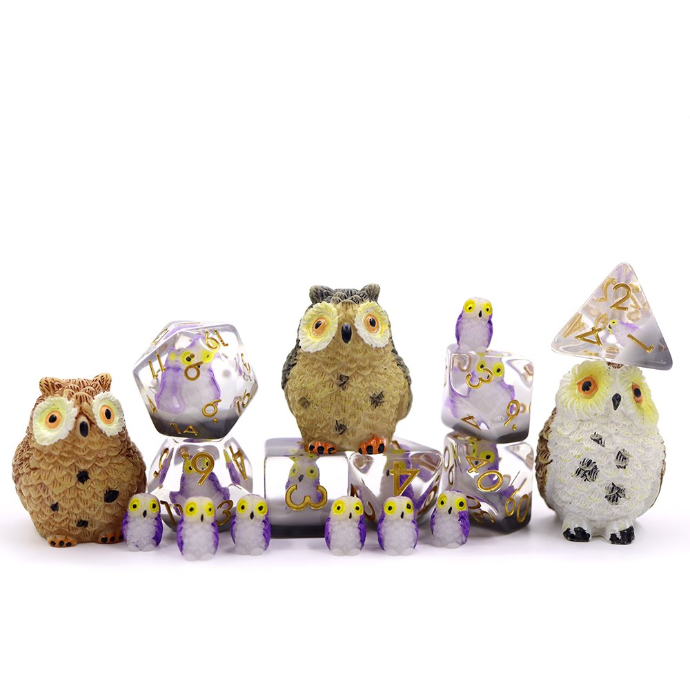 Dungeons & Dragons 7pcs set custom dice polyhedral owl inclusion resin dice