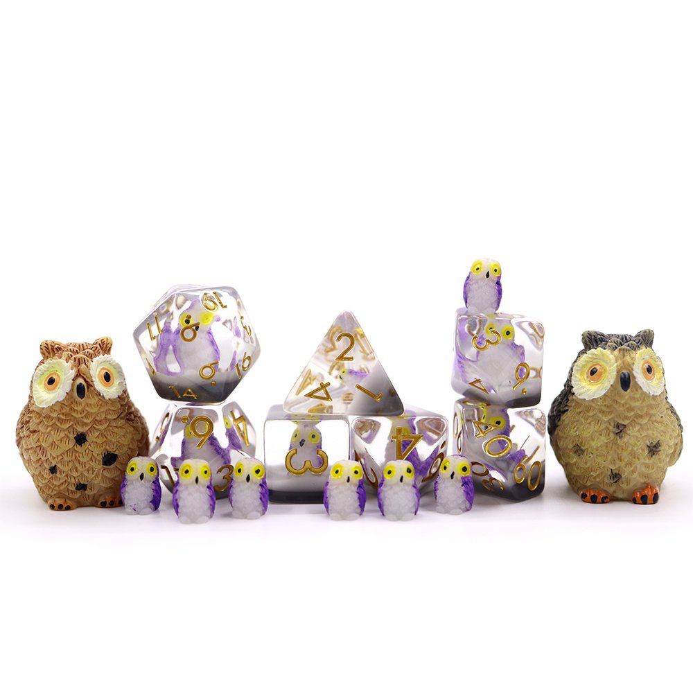 Dungeons & Dragons 7pcs set custom dice polyhedral owl inclusion resin dice