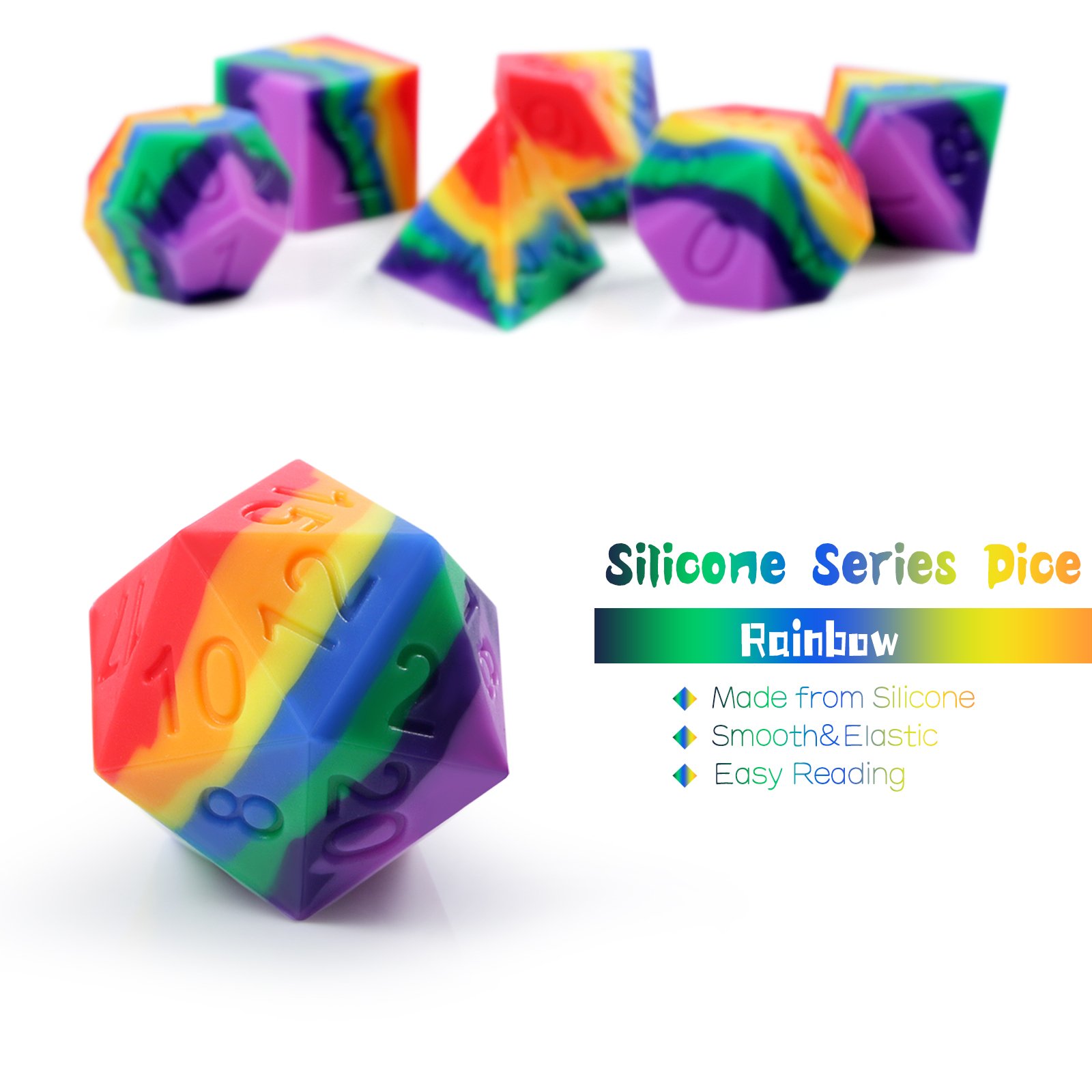 Wholesale Silicone Dice Set Custom DND Dice Sharp Edge Silicone Rubber D&D Dice for RPG Table Games Rainbow