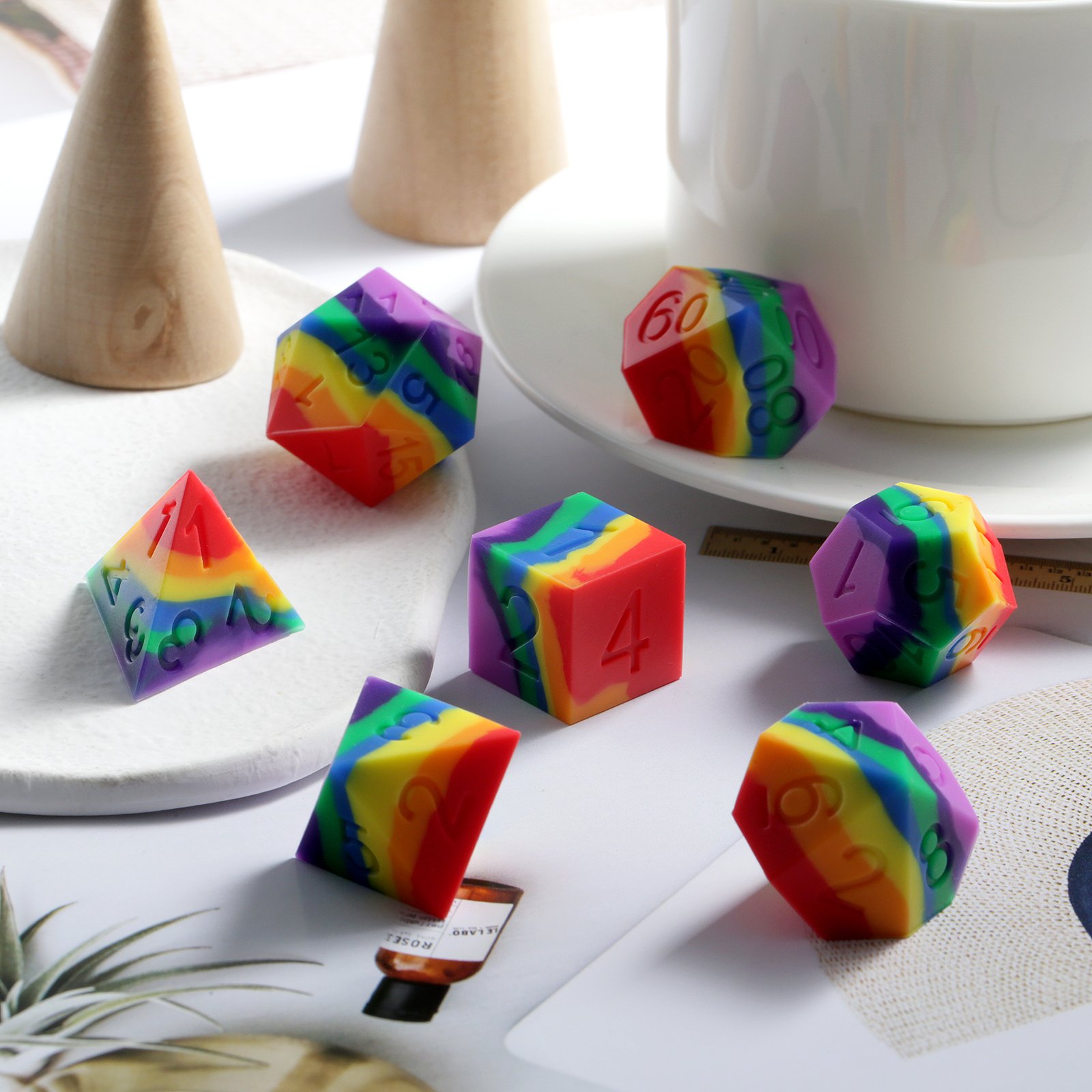 Wholesale Silicone Dice Set Custom DND Dice Sharp Edge Silicone Rubber D&D Dice for RPG Table Games Rainbow