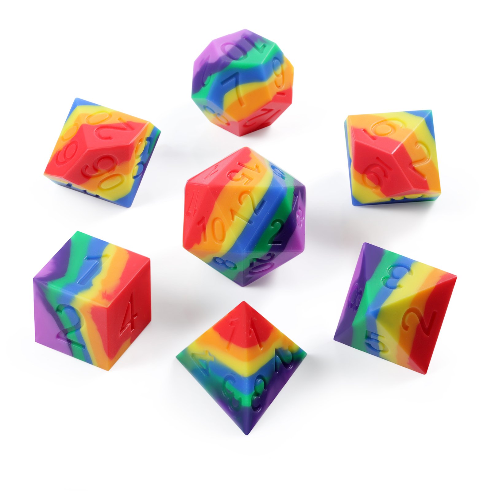 Wholesale Silicone Dice Set Custom DND Dice Sharp Edge Silicone Rubber D&D Dice for RPG Table Games Rainbow