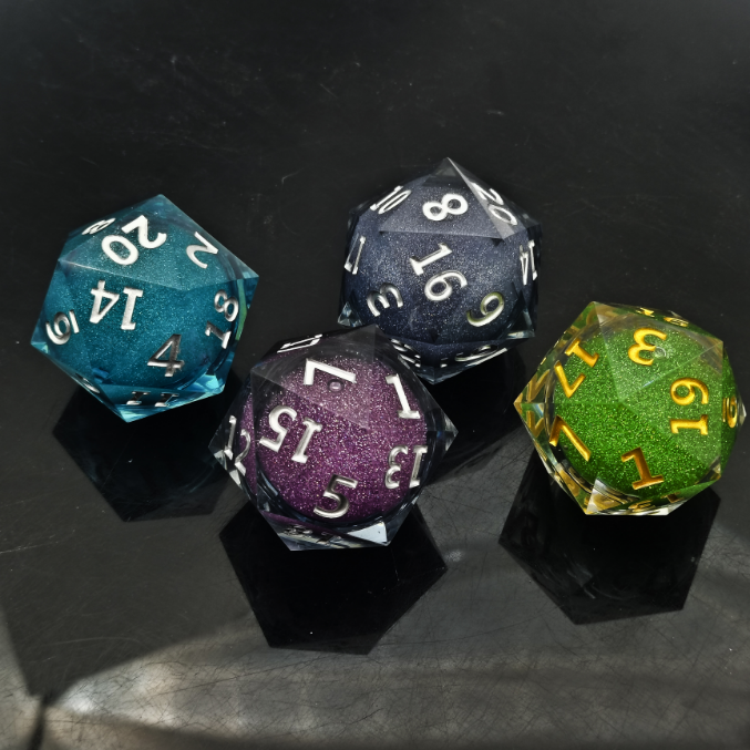 Custom D20 Liquid Core Giant Resin Dice 55MM Polyhedron Board Game Accessories RPG Dragon City Sharp Edge Gemstone Colorful