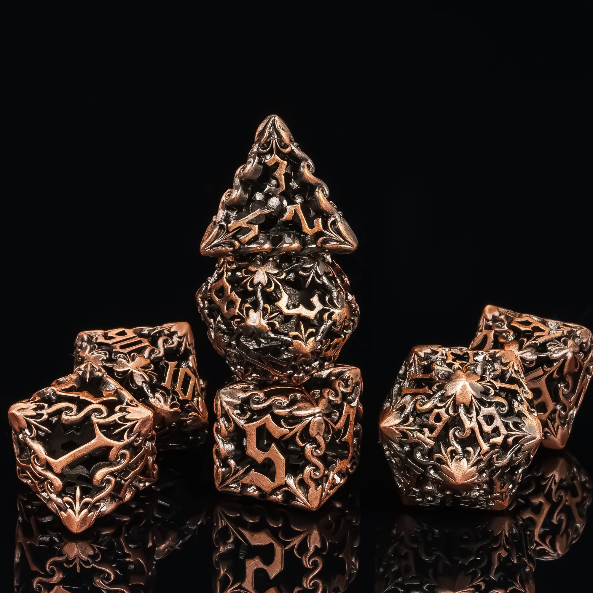 Udixi Hollow Ancient Metal Dice Dragon Flower custom hollow metal dice dnd rpg metal dice board game