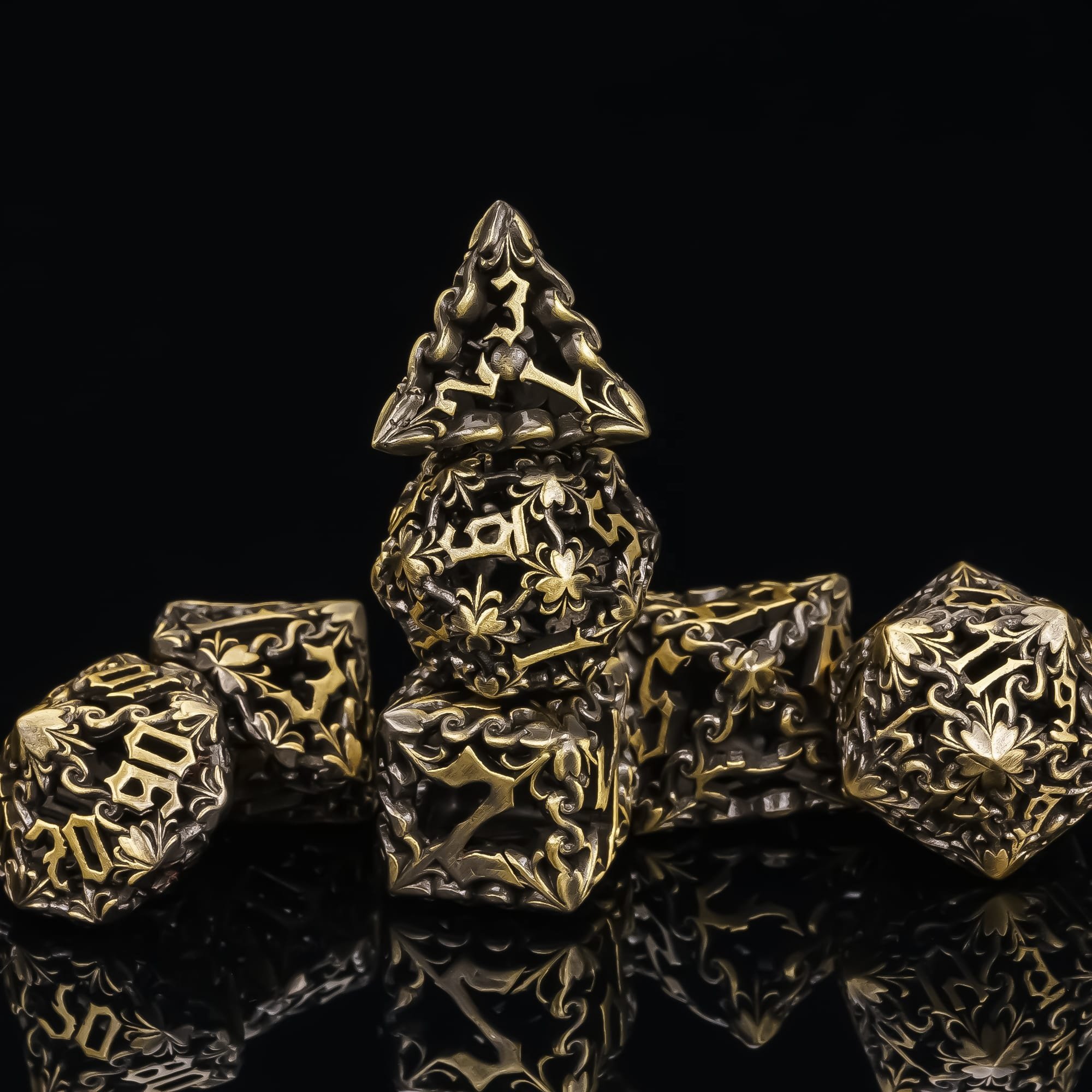 Udixi Hollow Ancient Metal Dice Dragon Flower custom hollow metal dice dnd rpg metal dice board game